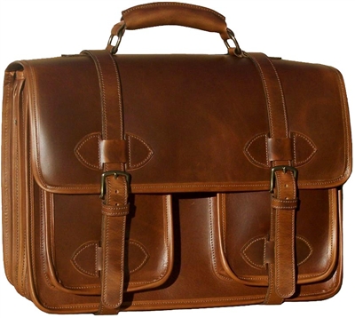 Oversized Scholar leather laptop w/pockets briefcase