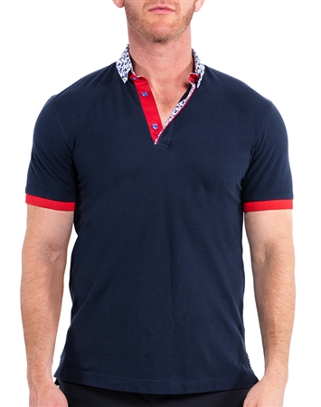Maceoo Designer Short Sleeve Polo Shirt Blue Solid