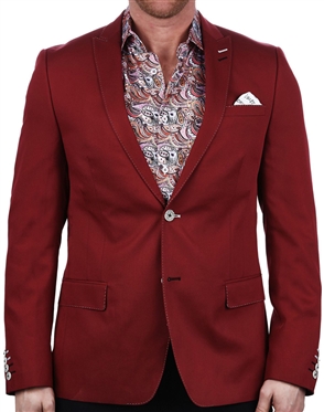 Maceoo Designer Blazer Solid Pattern Red
