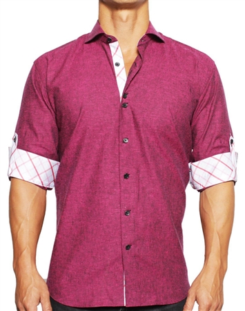 Maceoo Designer Long Sleeve Dress Shirt Red Solid