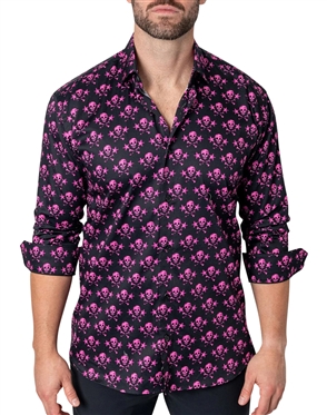 Maceoo Men's Designer Fibonacci skullpink Black Multi-Colored Dress Shirt