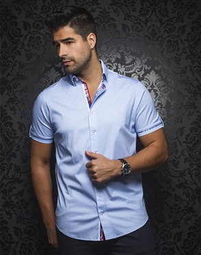 Sporty Short Sleeve Dress Shirt:  Balotelli Light Blue
