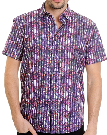 Multi-Layered Stripe Floral Shirt - Luxury Short Sleeve Woven