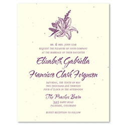 Lily Wedding Invitations ~ Amour de Calla ~ Calla Lily (seeded paper)