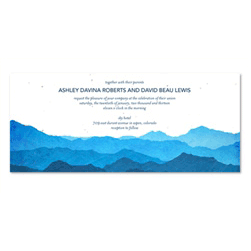 Mountain Wedding Invitations on Seeded Paper | Misty Mountains (blues, white)