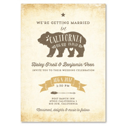 Californian Bear Wedding Invitations on vintage 100% recycled paper