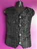 Scott Vest Black and Black Stripe Brocade - This Men's Vest is A Steampunk Victorian Vest in our Black and Black Striped Brocade fabric . It features an Adjustable Buckle on the back Side and front pockets.
