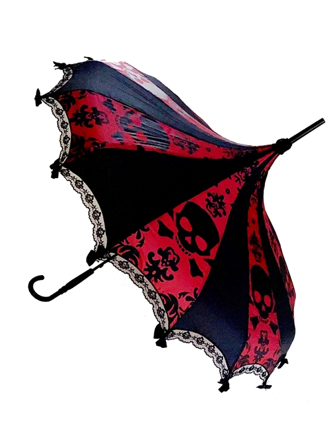 Hilary's Vanity Umbrella Burgundy BIG Skull Damask