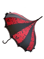 This beautiful umbrella has a Red Bats pattern. And features lace and bow details and hook-style handle.