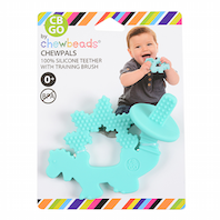 100% Silicone Teether with Training Brush. No bpa, phthalates, or lead. Stylish and Functional teether gently soothes sore gums.