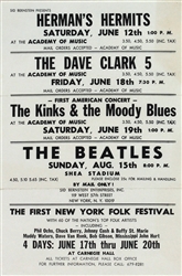 Herman's Hermits and The Dave Clark 5 and The Kinks and THE BEATLES at Shea Stadium Handbill