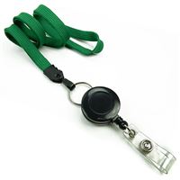 3/8 inch Green badge reel lanyard attached split ring with retractable ID reel-blank-LNB32RNGRN