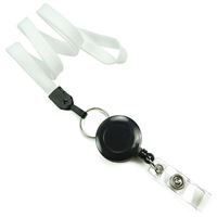 3/8 inch White badge reel lanyard attached split ring with retractable ID reel-blank-LNB32RNWHT