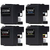 Brother LC203 Compatible Ink Cartridge 4-Pack Value Bundle