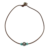 photo of Wendy Mignot Emerald and Single Tahitian Pearl and Leather Venus Necklace
