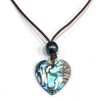 photo of Wendy Mignot Abalone Shell Heart and Tahitian Pearl and Leather Love Saba Necklace