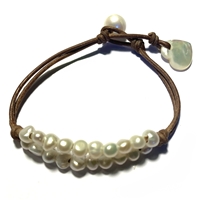 photo of Wendy Mignot Nala L'Amour Freshwater Pearl and Leather with Mother of Pearl Heart Bracelet