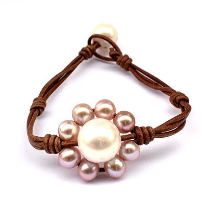 photo of Wendy Mignot Sunflower Freshwater Pearl and Leather Bracelet-Multi
