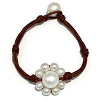 photo of Wendy Mignot Sunflower Freshwater Pearl and Leather Bracelet-White
