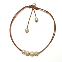 photo of Wendy Mignot Versatile Four Freshwater Pearl and Leather Necklace White