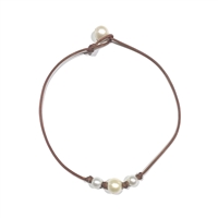 photo of Wendy Mignot Baby Daisy Three Pearl Freshwater Pearl and Leather Necklace White with Knots