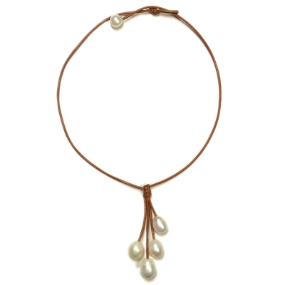 photo of Wendy Mignot Rain Four Freshwater Pearl and Leather Necklace White