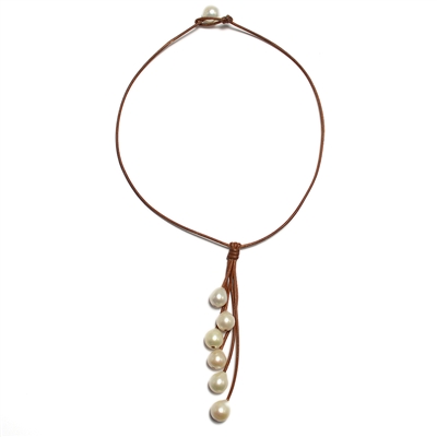 photo of Wendy Mignot Rain Six Freshwater Pearl and Leather Necklace White