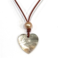 photo of Wendy Mignot Mother of Pearl Heart and Golden South Sea Pearl Love Saba Necklace