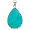925 Sterling Silver Teardrop Blue Turquoise Pendant Charm Necklace Natural Stone Fine Jewelry