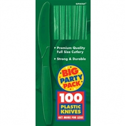Festive Green Medium Weight Plastic Knives - 100ct | Party Supplies