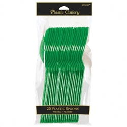 Festive Green Plastic Spoons - 20ct | Party Supplies