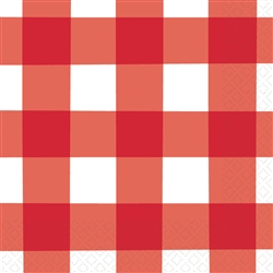 American Summer Red Gingham Luncheon Napkins | 4th of July Party Supplies