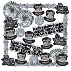 Shimmering Black & Silver New Year Decorating Kit - 22 Pieces