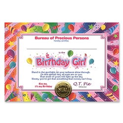Birthday Girl Certificate Greeting