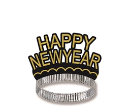 Happy New Year Black & Gold Crown Tiara | Party Supplies