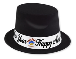 Custom Black Top Hat with White Band | New Year's Eve Party Favors
