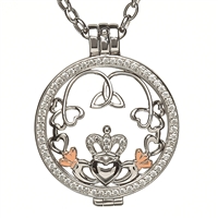 Sterling Silver Celtic Disc Holder Pendant With Removeable Claddagh/Trinity Knot/Shamrock Disc