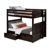 Camaflexi Full over Full Bunk Bed with Drawers - Mission Headboard - Bed End Ladder - Cappuccino Finish