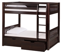 High Bunk Bed ,With Conversion Kit & Drawers Mission Style - Cappuccino