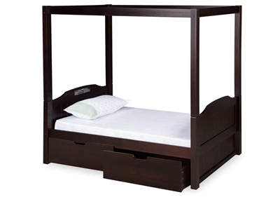 Expanditure Twin Canopy Bed With Drawers - Panel Style - Cappuccino