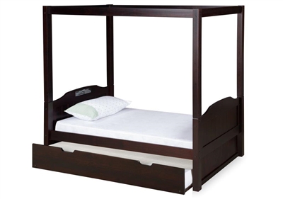 Expanditure Twin Canopy Bed With Twin Trundle - Panel Style - Cappuccino