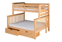 Santa Fe Mission Tall Bunk Bed Twin over Full - Bed End Ladder - Natural Finish - with Under Bed Drawers