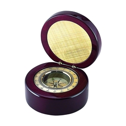 Personalized Gold Compass in Round Box w/ Rosewood Finish Keepsake Gift | Nuptial Necessities