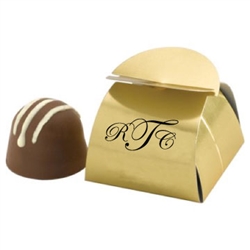Chocolate Truffles in Personalized Gold Box Edible Wedding Favor | Nuptial Necessities