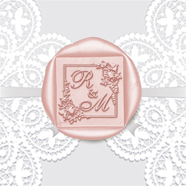 Custom Adhesive Wax Seal Stickers Hand Pressed - 1 3/8" Wedding Duogram Shelly Allegro in Square Floral