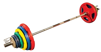 300 lb. Colored Rubber Grip Plate Set with Bar