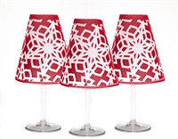 Holiday Snowflake White Wine Glass Shades - Set of 6 by di Potter merlot red white flocked paper vellum sits on a wine glass with a flameless tea light