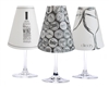 Set of 6 coordinating wine bottle, cork and cheers pattern translucent paper white wine glass shades.  Available in parchment and white.  Made in the USA,