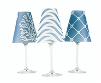 Set of 6 costal coordinating wave, rope and nautical reef pattern translucent paper white wine glass shades.  Available in sea blue, whitewash and fog gray.  Made in the USA.