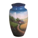 Country Scene Hand Painted Urn